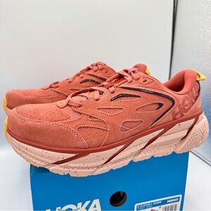 NWT Hoka Clifton L Suede Sneakers Earthenware Hot Sauce Red Brown Unisex Leather